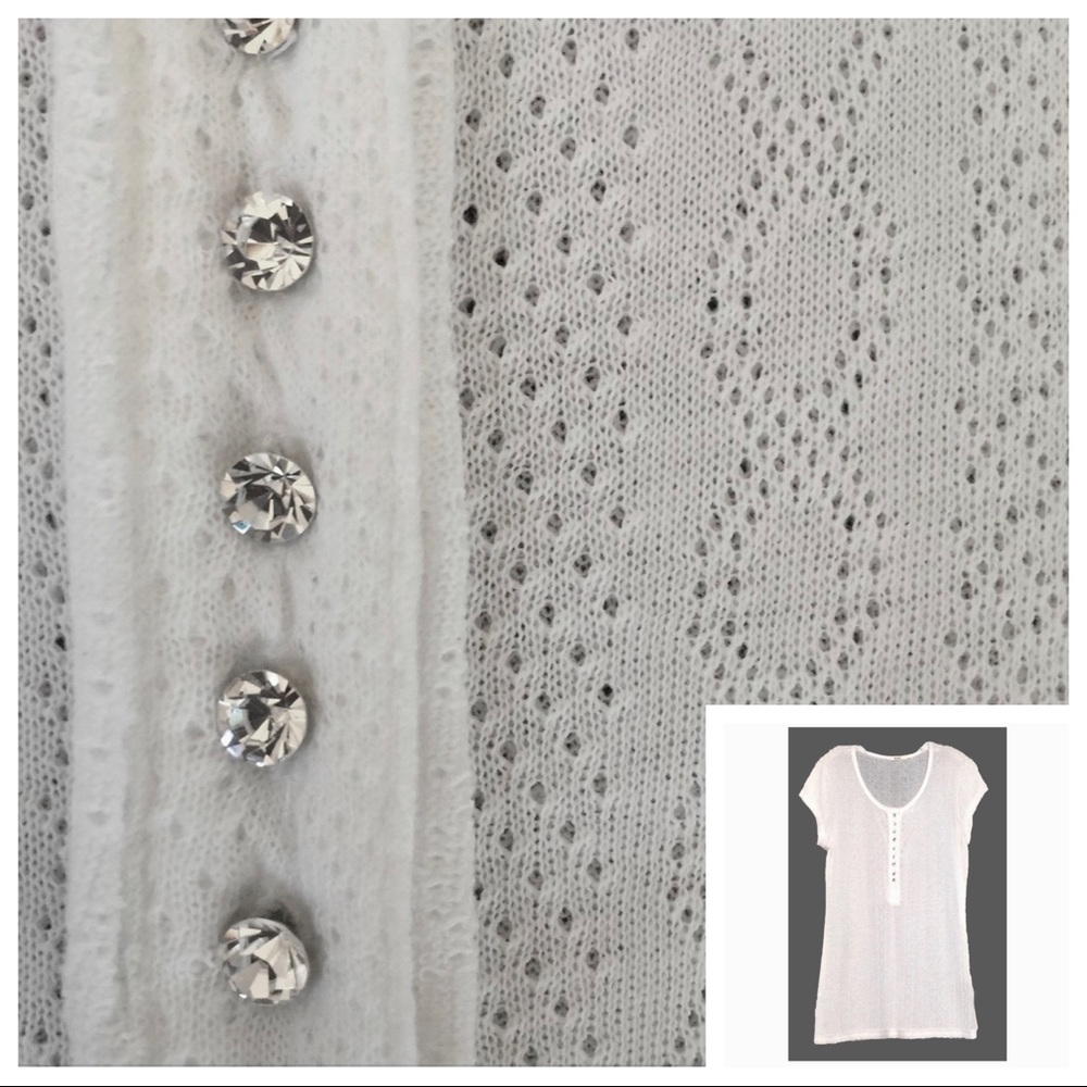 Dylan rhinestone button, pointelle knit tee